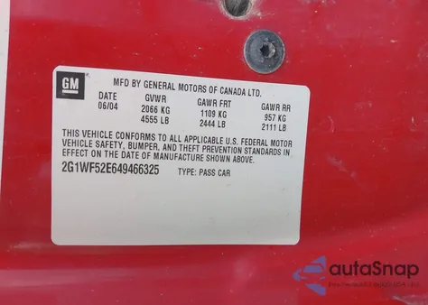 2004 Chevrolet Impala from USA, damaged, VIN 2G1WF52E649466325